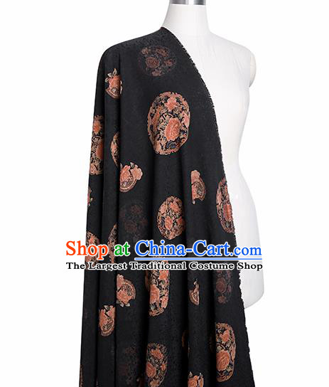Chinese Classical Printing Round Peony Pattern Design Black Gambiered Guangdong Gauze Fabric Asian Traditional Cheongsam Silk Material