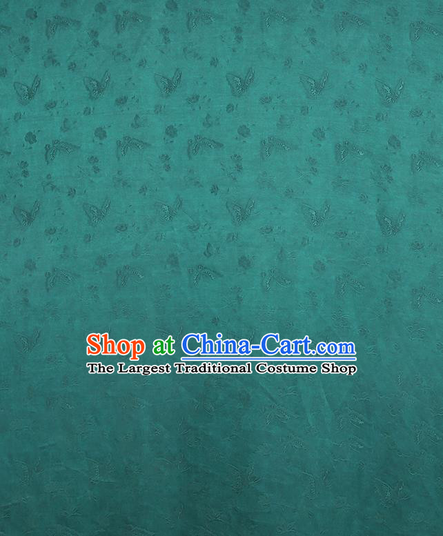 Chinese Classical Butterfly Pattern Design Green Gambiered Guangdong Gauze Fabric Asian Traditional Cheongsam Silk Material