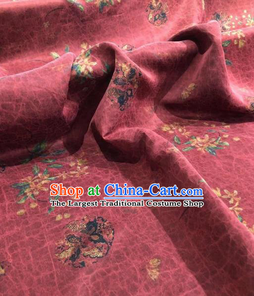 Asian Chinese Traditional Flower Butterfly Pattern Design Red Gambiered Guangdong Gauze Fabric Silk Material