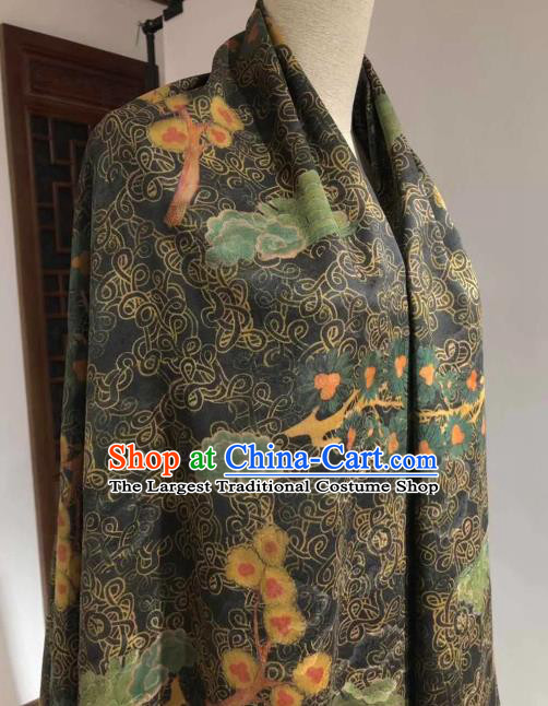 Asian Chinese Traditional Cloud Plum Pattern Design Black Gambiered Guangdong Gauze Fabric Silk Material