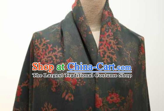 Asian Chinese Traditional Flowers Pattern Design Deep Green Gambiered Guangdong Gauze Fabric Silk Material