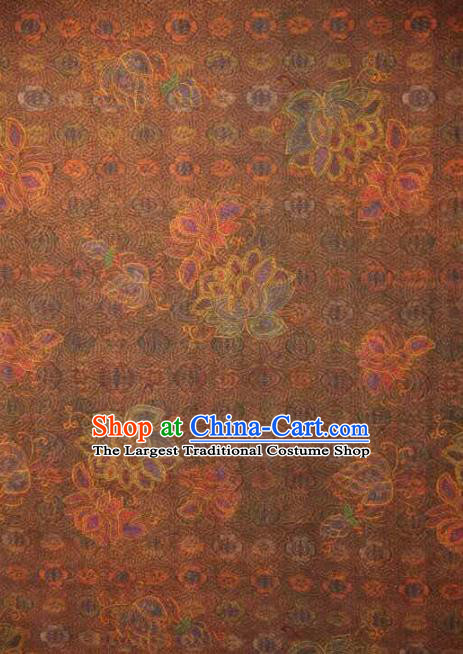 Asian Chinese Traditional Lotus Pattern Design Brown Gambiered Guangdong Gauze Fabric Silk Material