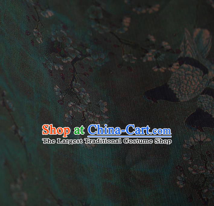Chinese Classical Printing Plum Pattern Design Atrovirens Gambiered Guangdong Gauze Fabric Asian Traditional Cheongsam Silk Material