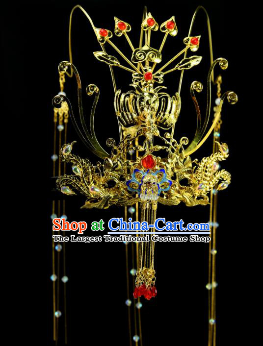 Chinese Classical Wedding Golden Phoenix Coronet Hair Accessories Ancient Bride Hairpins for Women
