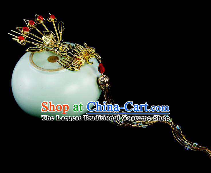 Chinese Classical Wedding Golden Phoenix Hair Clip Hair Accessories Ancient Bride Tassel Hairpins for Women