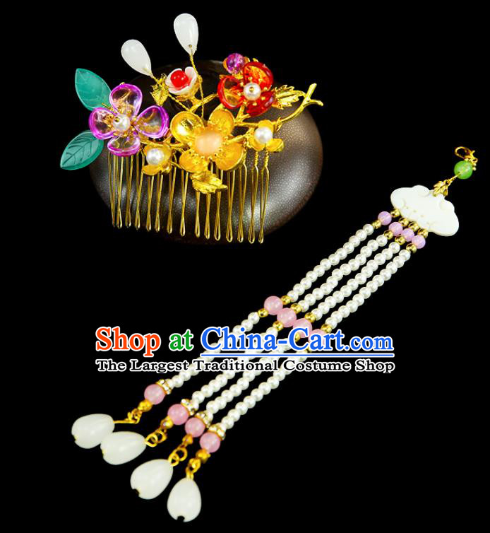 Chinese Classical Wedding Hair Accessories Ancient Bride Tassel Hairpins and Hair Comb for Women
