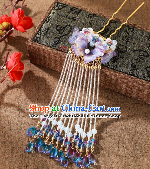 Chinese Classical Dance Hair Accessories Ancient Princess Purple Butterfly Tassel Hairpins for Women