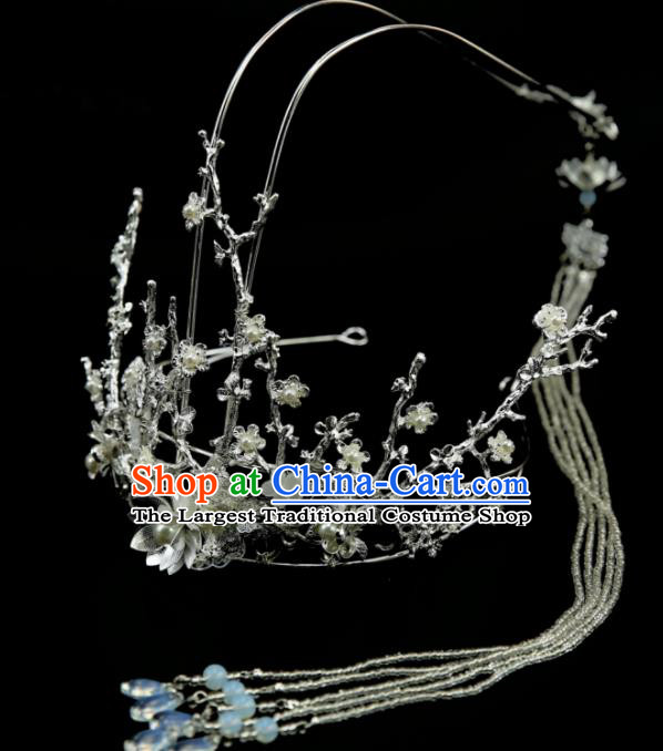 Chinese Ancient Princess Argent Tassel Hair Crown Traditional Classical Dance Hair Accessories for Women