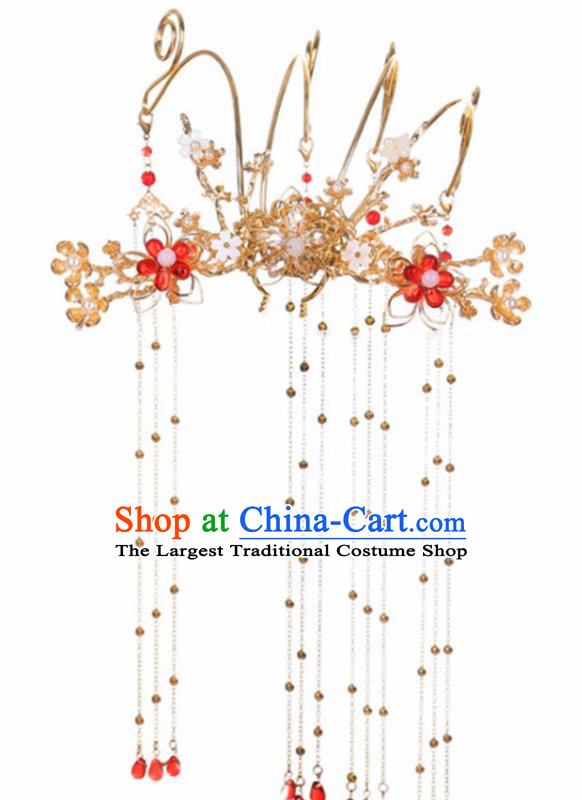 Chinese Ancient Princess Golden Tassel Hair Crown Hairpins Traditional Classical Dance Hair Accessories for Women