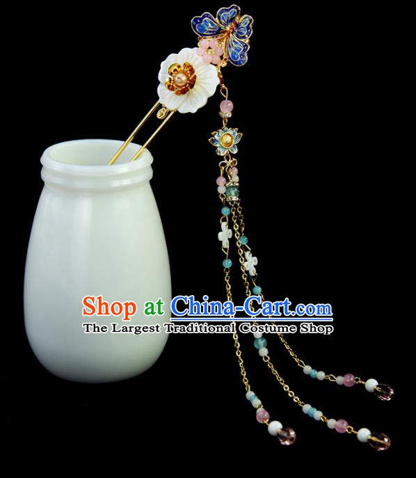 Chinese Ancient Princess Tassel Cloisonne Butterfly Hairpins Traditional Classical Dance Hair Accessories for Women