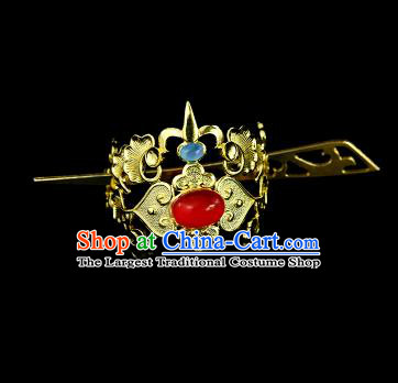 Chinese Drama Royal Prince Red Glass Cloud Hair Crown and Hairpin Ancient Swordsman Hair Accessories for Men