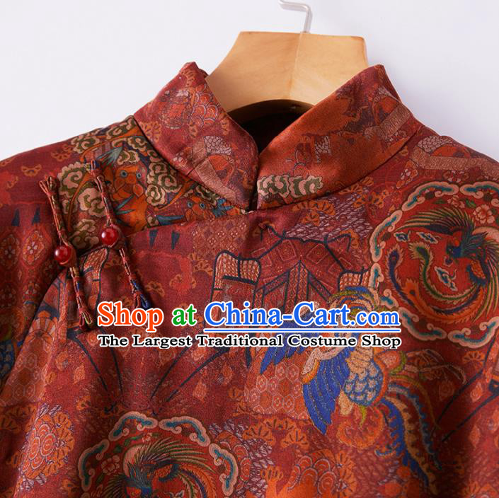 Top Grade Traditional Chinese Purplish Red Blouse Tang Suit Silk Upper Outer Garment for Women