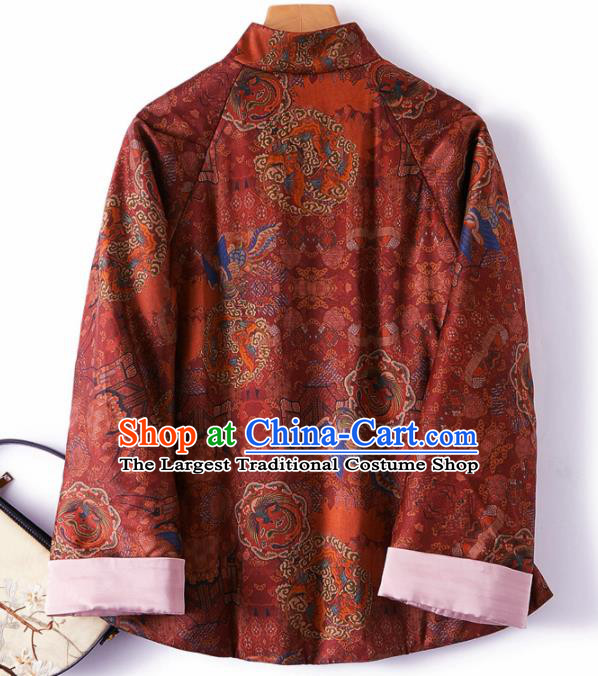 Top Grade Traditional Chinese Purplish Red Blouse Tang Suit Silk Upper Outer Garment for Women