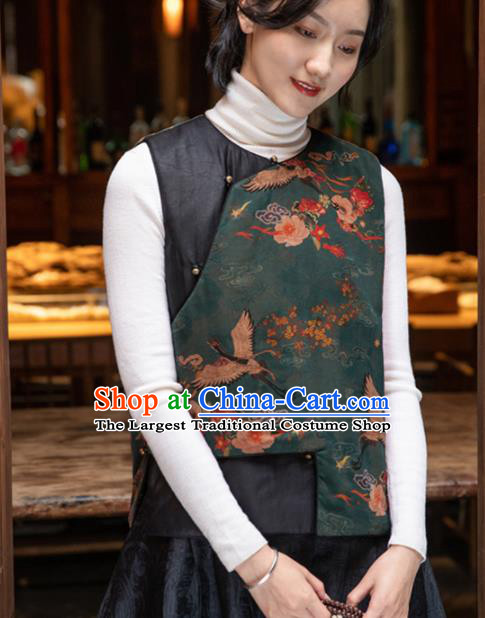 Top Grade Traditional Chinese Green Silk Vest Tang Suit Upper Outer Garment for Women