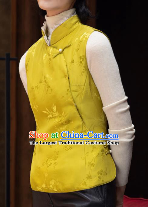 Top Grade Traditional Chinese Yellow Silk Vest Tang Suit Upper Outer Garment for Women
