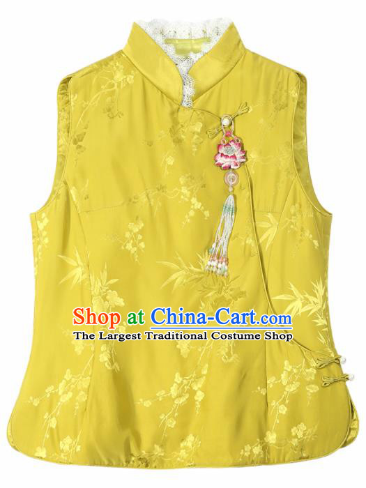 Top Grade Traditional Chinese Yellow Silk Vest Tang Suit Upper Outer Garment for Women