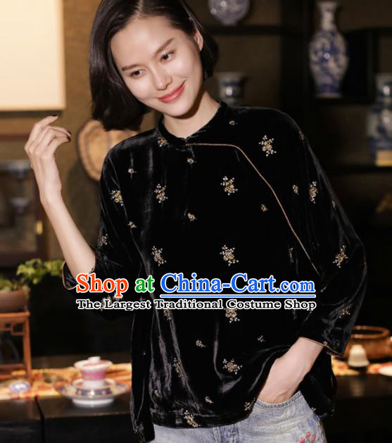 Top Grade Traditional Chinese National Black Velvet Jacket Tang Suit Upper Outer Garment for Women