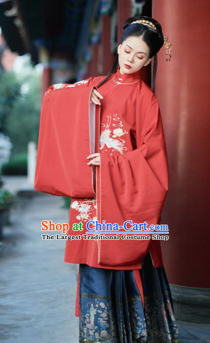 Chinese Ancient Princess Embroidered Red Long Blouse Traditional Ming Dynasty Imperial Concubine Costumes for Women