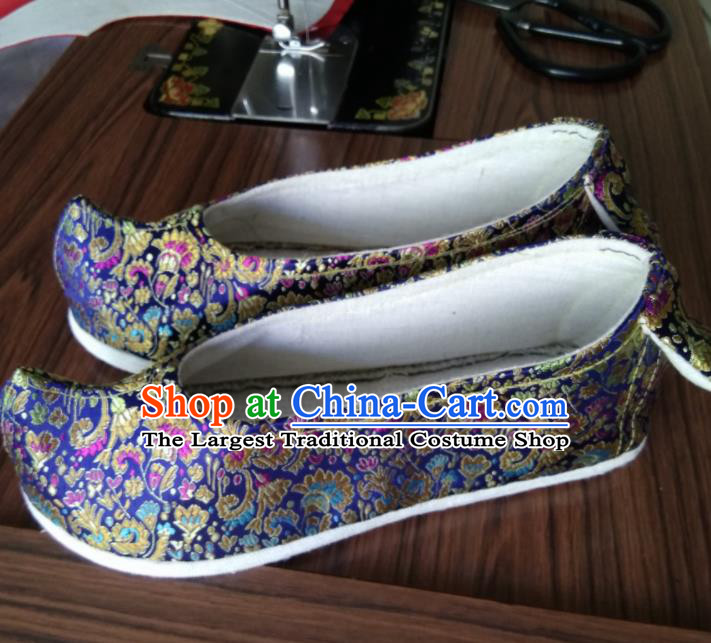 Chinese Traditional Royalblue Brocade Bow Shoes Opera Shoes Hanfu Shoes Ancient Princess Shoes for Women