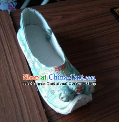 Chinese Traditional Blue Brocade Bow Shoes Opera Shoes Hanfu Shoes Ancient Princess Shoes for Women