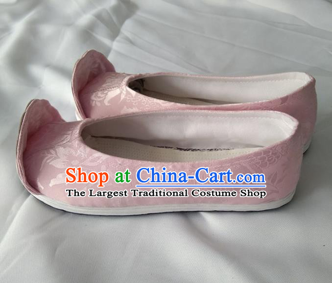 Chinese Traditional Pink Brocade Shoes Opera Shoes Hanfu Shoes Ancient Princess Shoes for Women