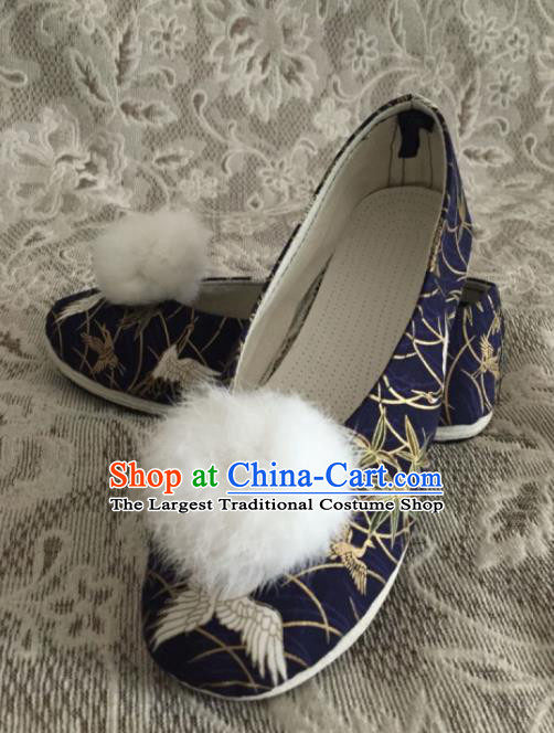 Chinese Traditional Handmade Navy Brocade Shoes Opera Shoes Hanfu Shoes Ancient Princess Shoes for Women