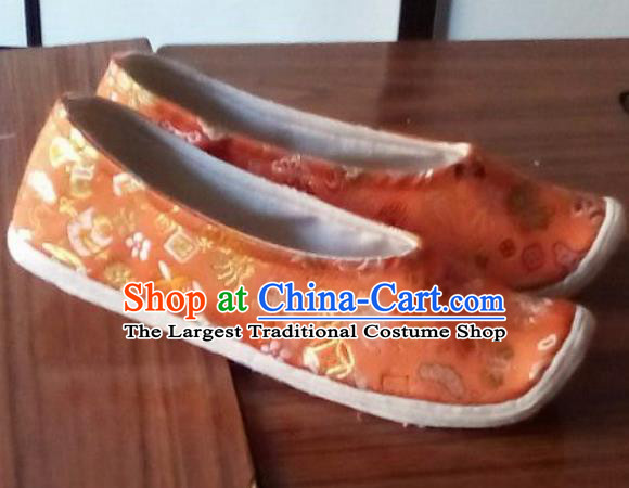 Chinese Traditional Handmade Orange Brocade Shoes Opera Shoes Hanfu Shoes Ancient Princess Shoes for Women