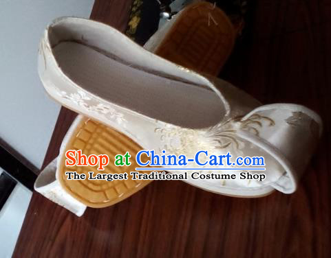Chinese Kung Fu Shoes Handmade Beige Brocade Shoes Traditional Hanfu Shoes Opera Shoes for Men