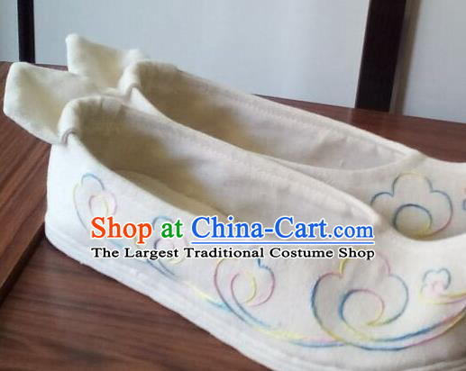 Chinese Traditional Handmade White Bow Shoes Opera Shoes Hanfu Shoes Ancient Princess Shoes for Women