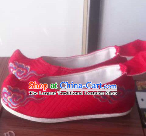 Chinese Traditional Handmade Wedding Red Brocade Shoes Opera Shoes Hanfu Shoes Ancient Princess Shoes for Women