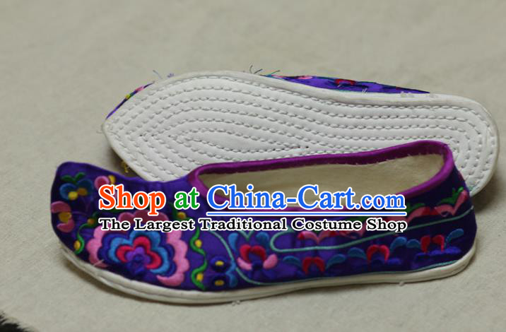 Chinese Traditional Embroidered Purple Brocade Shoes Opera Shoes Hanfu Shoes Ancient Princess Shoes for Women
