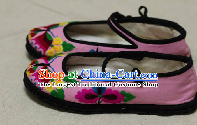Chinese Traditional Embroidered Butterfly Pink Shoes Hanfu Shoes for Women