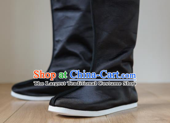 Chinese Ancient Swordsman Shoes Handmade Black Satin Boots Traditional Hanfu Shoes Opera Shoes for Men