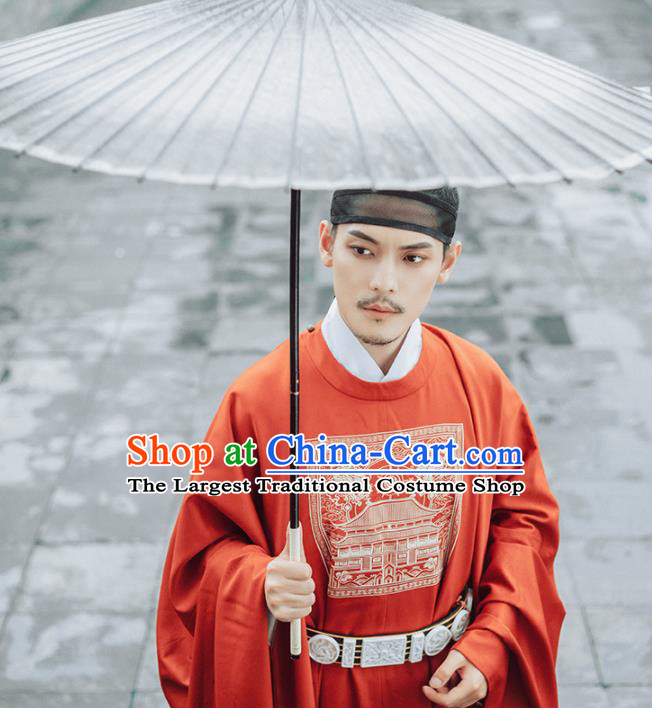 Chinese Ancient Bridegroom Red Robe Traditional Ming Dynasty Royal Minister Costumes for Men