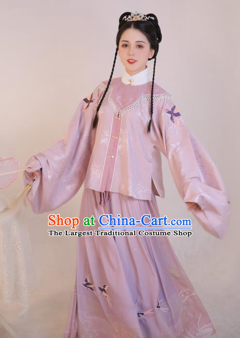 Chinese Ancient Rich Young Lady Pink Dress Traditional Ming Dynasty Nobility Girl Costumes for Women