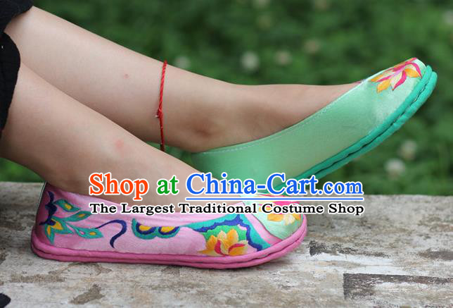 Chinese Handmade Shoes Traditional National Embroidered Lotus Shoes Hanfu Shoes for Women