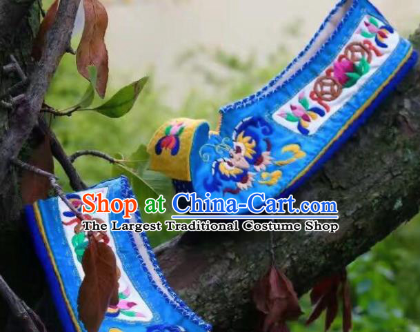 Chinese Handmade Embroidered Blue Shoes Hanfu Shoes Traditional National Shoes for Women