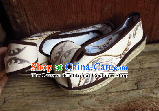 Chinese Handmade Beige Embroidered Shoes Hanfu Shoes Traditional National Shoes for Women
