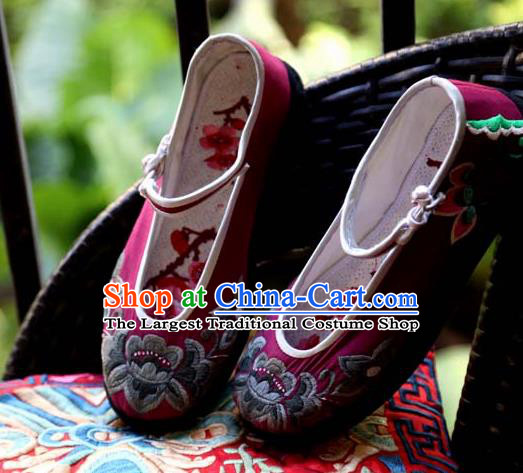 Chinese Traditional National Embroidered Wine Red Shoes Hanfu Shoes for Women