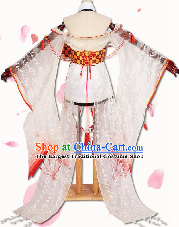 Chinese Cosplay Game Fairy Swordswoman White Dress Traditional Ancient Female Knight Costume for Women
