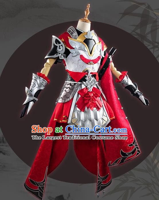 Chinese Cosplay Game General Red Dress Traditional Ancient Female Swordsman Costume for Women