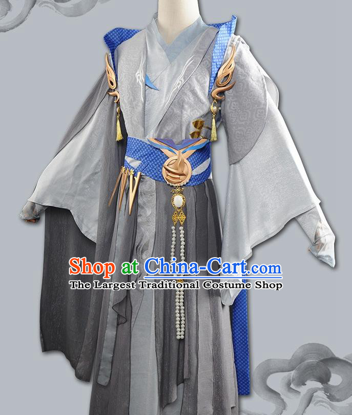 Chinese Cosplay Swordsman Grey Hanfu Cloting Traditional Ancient Knight Costume for Men
