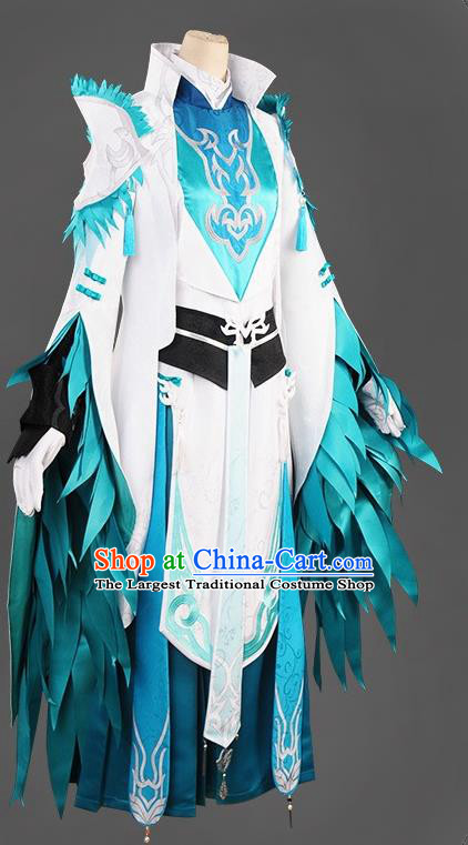 Chinese Cosplay Royal Highness Swordsman Blue Hanfu Clothing Traditional Ancient Knight Costume for Men