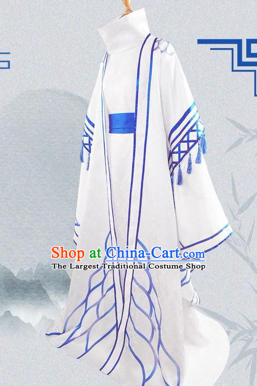 Chinese Cosplay Priest Swordsman Blue Hanfu Cloting Traditional Ancient Knight Costume for Men