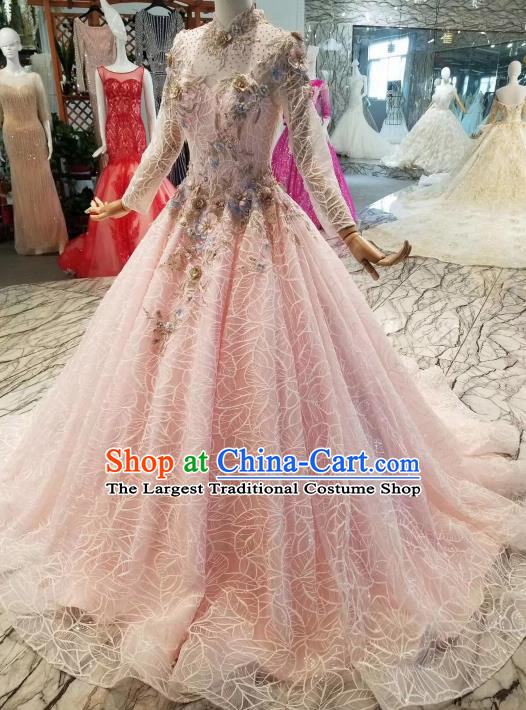Custom Wedding Bride Costumes Chorus Pink Full Dress Top Grade Bridal Gown for Women