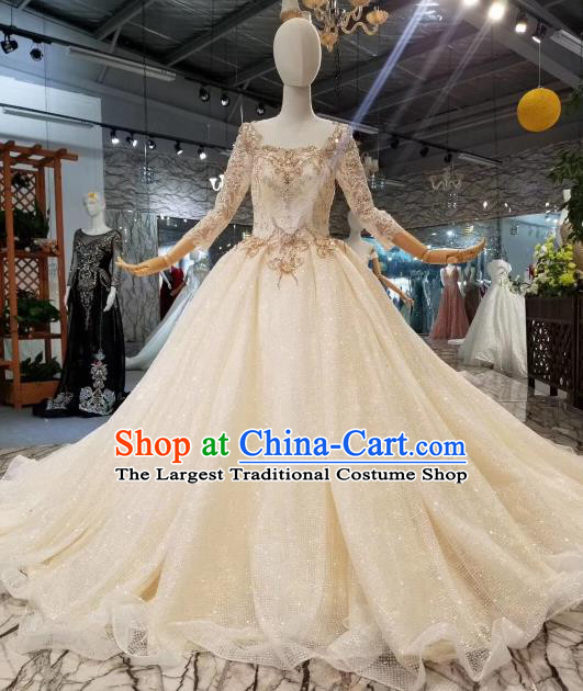 Custom Wedding Bride Costumes Chorus Embroidered Champagne Full Dress Top Grade Bridal Gown for Women