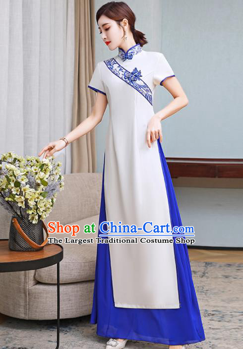 Vietnamese Traditional White Costume Vietnam Ao Dai Dress for Women