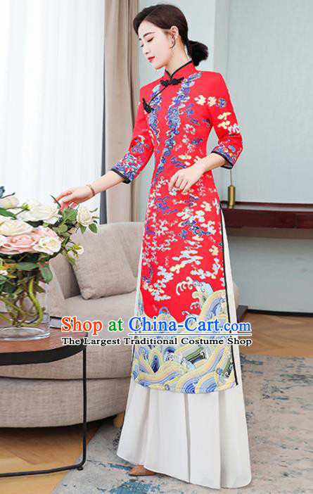 Vietnamese Traditional Costume Vietnam Red Ao Dai Dress for Women