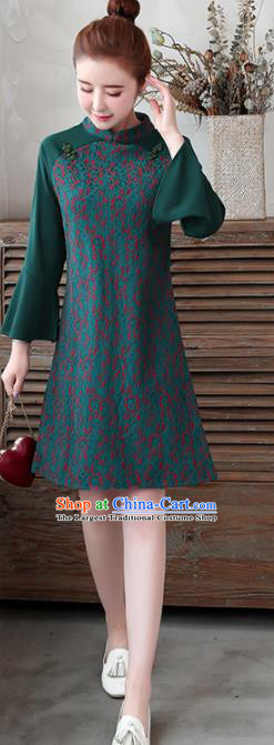 Chinese Traditional Deep Green Cheongsam Costume China National Qipao Dress for Women
