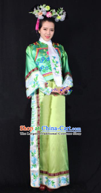 Chinese Qing Dynasty Princess Green Dress Traditional Ancient Court Lady Costume for Women
